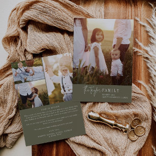 Modern Chic Green Family Photo Year in Review Holiday Card