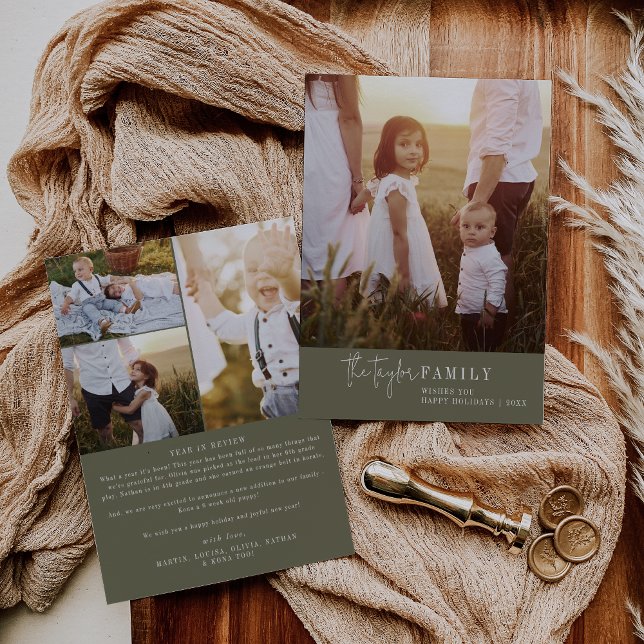 Modern Chic | Green Family Photo Year in Review Holiday Card (Creator Uploaded)
