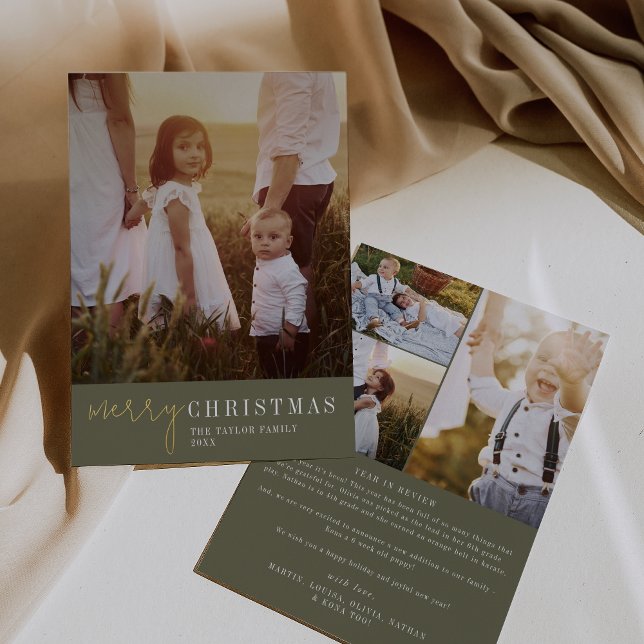 Modern Chic Green Foil Christmas Year in Review Foil Holiday Card (Creator Uploaded)
