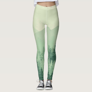 Modern Chic Green Forest Pine Womens Leggings