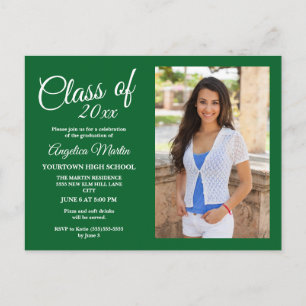 Modern Chic Green Graduation Photo Announcement Postcard