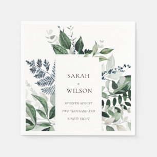 Modern Chic Green Leafy Tropical Foliage Wedding Napkin