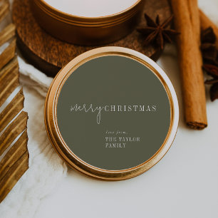 Modern Chic   Green Merry Christmas Holiday Gift Classic Round Sticker