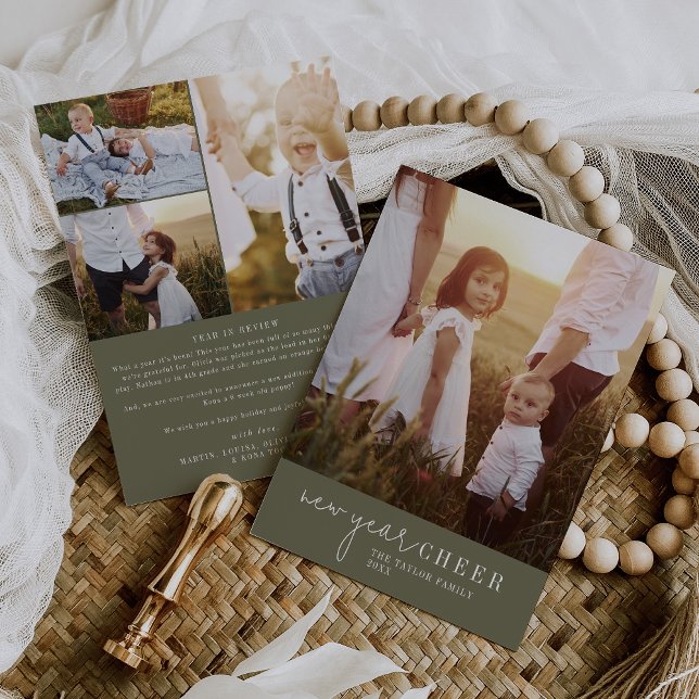 Modern Chic | Green New Year Photo Year in Review Holiday Card (Creator Uploaded)