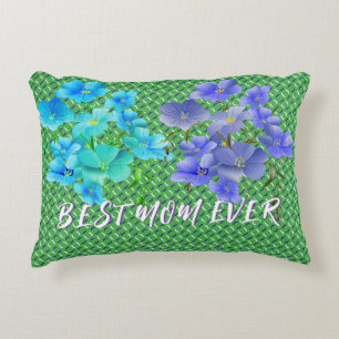 Modern Chic Green Pattern Blue Flower Throw Pillow