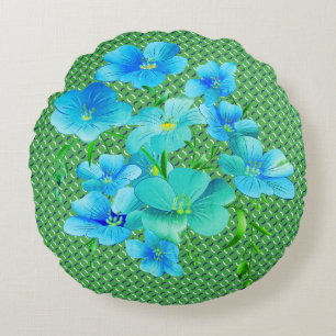 Modern Chic Green Pattern Blue Lilies Throw Pillow