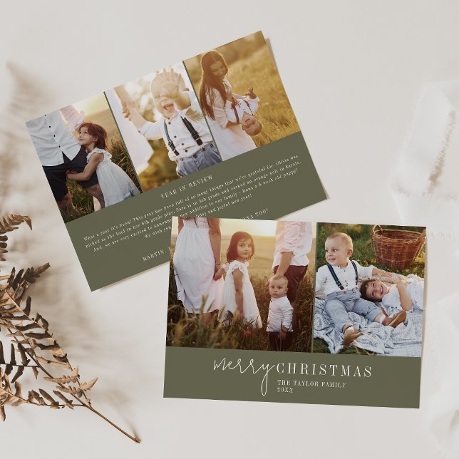 Modern Chic | Green Photo Collage Christmas News Holiday Card (Creator Uploaded)