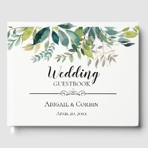 Modern Chic Greenery Bouquet Wedding Guest Book