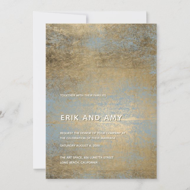 Modern Chic Grey Blue Gold Wedding Invitation (Front)