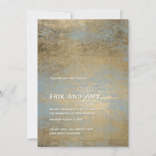 Modern Chic Grey Blue Gold Wedding Invitation