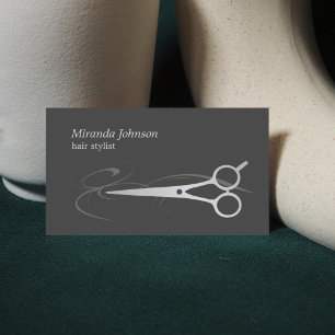 Modern Chic Grey Faux Silver Scissor Hair Stylist Business Card