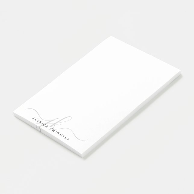 Modern Chic Grey Script Monogram Initials Minimal Post-it Notes (Angled)
