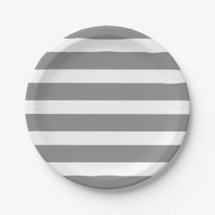 Modern Chic Grey Stripe Birthday Party Paper Plate