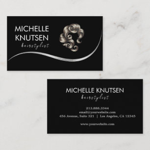 Modern Chic Hair Stylist Beauty Salon Black Silver Business Card