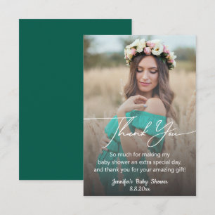  modern chic handwriting baby shower faded photo thank you card