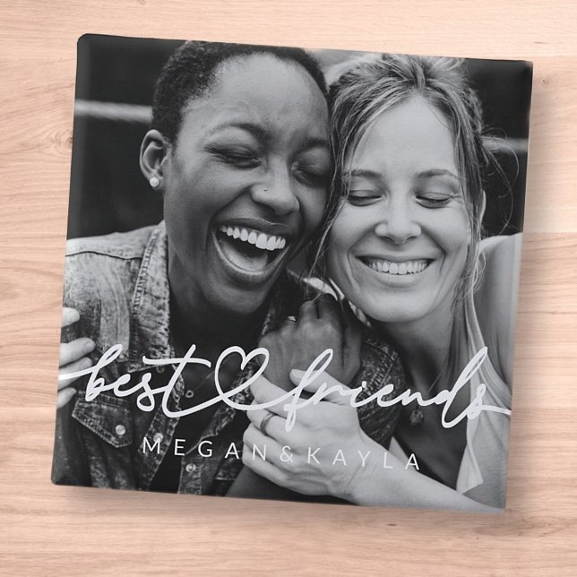 Modern Chic Heart Best Friends Besties BFF Photo 15 Cm Square Badge (Creator Uploaded)