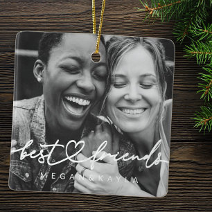 Modern Chic Heart Best Friends Besties BFF Photo Ceramic Ornament