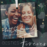 Modern Chic Heart Best Friends Besties BFF Photo Glass Tree Decoration<br><div class="desc">Design is composed of fun and playful cursive script typography with sans serif font. Add a custom photo.</div>