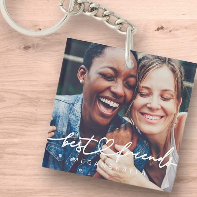 Modern Chic Heart Best Friends Besties BFF Photo Key Ring (Creator Uploaded)