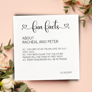 Modern Chic Heart Fun Facts Script Wedding Napkin