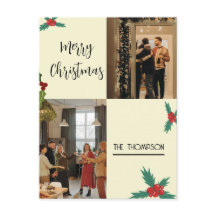 Modern Chic Holly Berries 2 Photo Merry Christmas