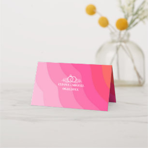 modern chic hot orange pink wedding place card