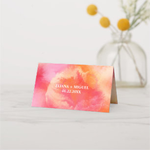 modern chic hot pink and orange Watercolor wedding Place Card
