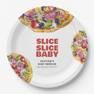 Modern Chic Italian Slice Slice Pizza Baby Shower  Paper Plate