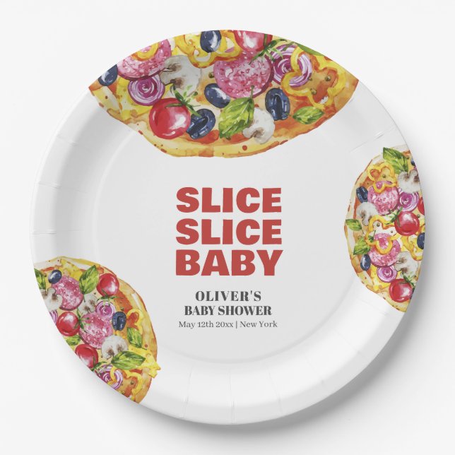 Modern Chic Italian Slice Slice Pizza Baby Shower  Paper Plate (Front)