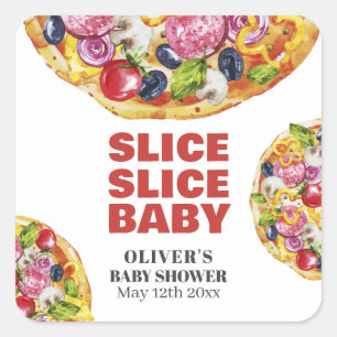 Modern Chic Italian Slice Slice Pizza Baby Shower Square Sticker