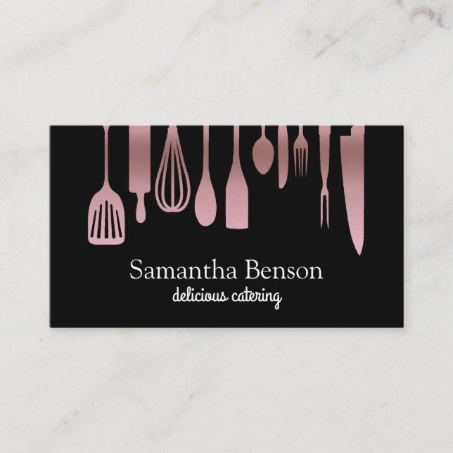 Modern Chic Kitchen Utensils Cooking and Catering Business Card (Front)