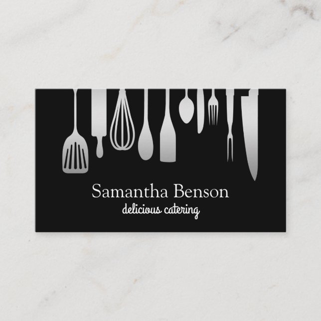 Modern Chic Kitchen Utensils Cooking and Catering Business Card (Front)