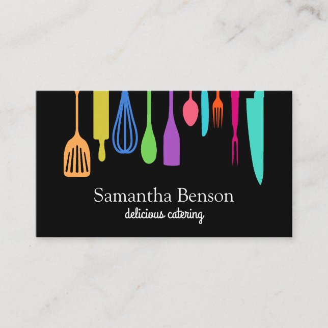 Modern Chic Kitchen Utensils Cooking and Catering Business Card (Front)