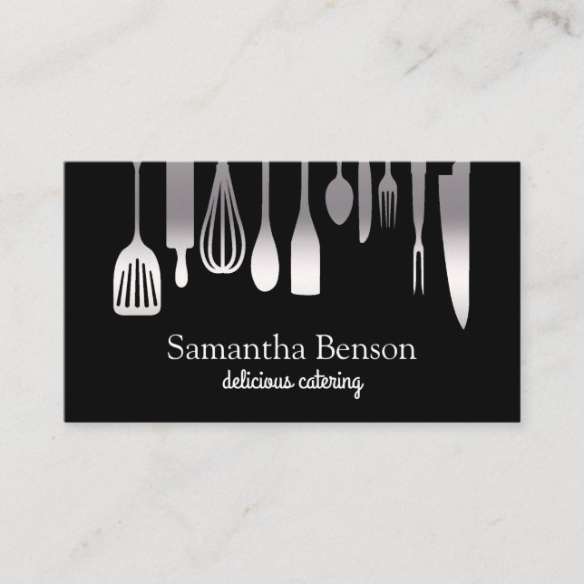 Modern Chic Kitchen Utensils Cooking and Catering Business Card (Front)
