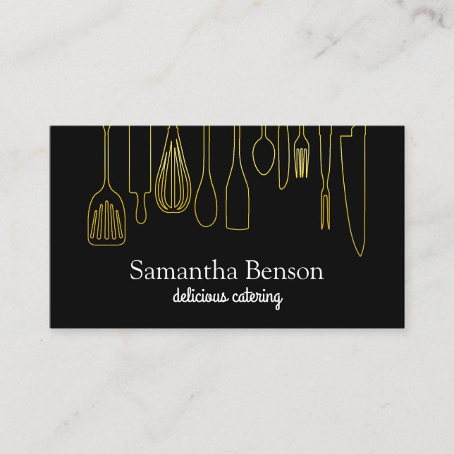 Modern Chic Kitchen Utensils Cooking and Catering Business Card (Front)