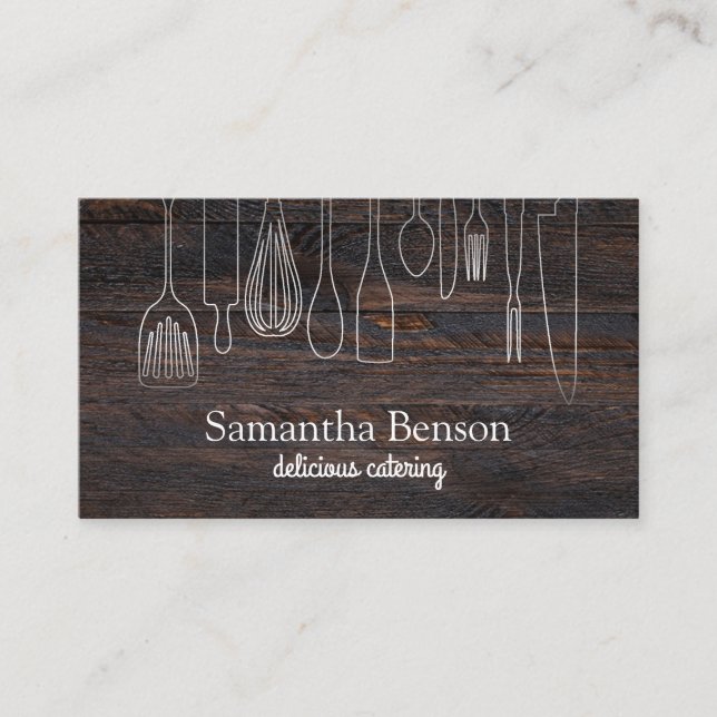 Modern Chic Kitchen Utensils Cooking and Catering Business Card (Front)