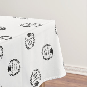 Modern Chic Laurel Wreath School Emblem Graduation Tablecloth