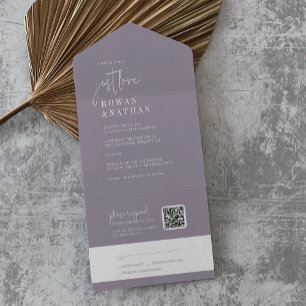 Modern Chic Lavender Just Love QR Code Wedding All In One Invitation