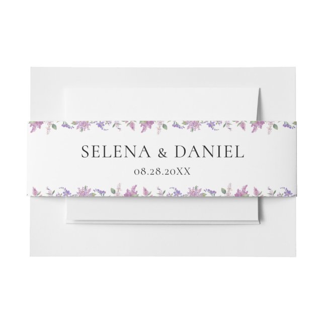 Modern Chic Lavender Purple Flowers Wedding  Invitation Belly Band (Front Example)