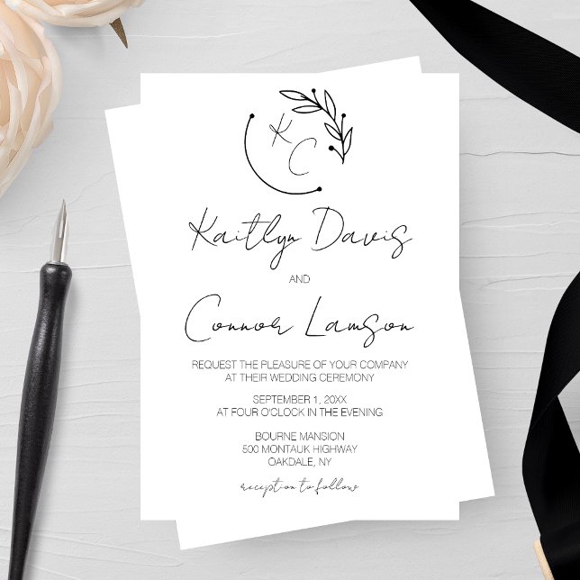 Modern Chic Leaf Monogram Wedding Invitation (Creator Uploaded)