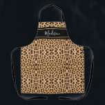 Modern Chic Leopard Animal Print Monogram Name Apron<br><div class="desc">Cook in style with this Modern Chic Leopard Animal Print Monogram Name Apron. It is an elegant design with a brown and black animal print background and black horizontal stripe across the chest area. Personalised with name in modern handwriting script lettering. Click "personalise template" option and enter your name or...</div>