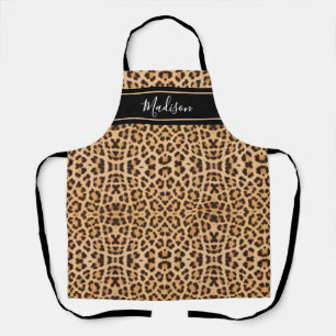 Modern Chic Leopard Animal Print Monogram Name Apron