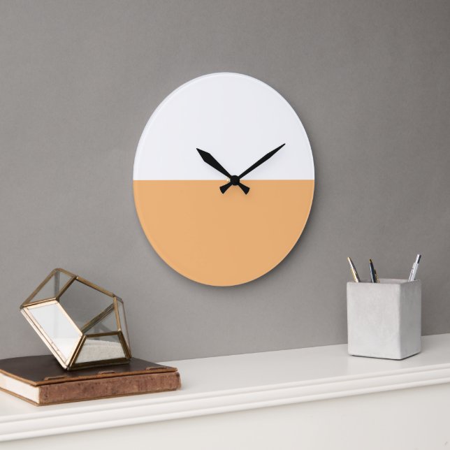 Modern Chic Light Peach Orange White Colour Block Large Clock (Office)