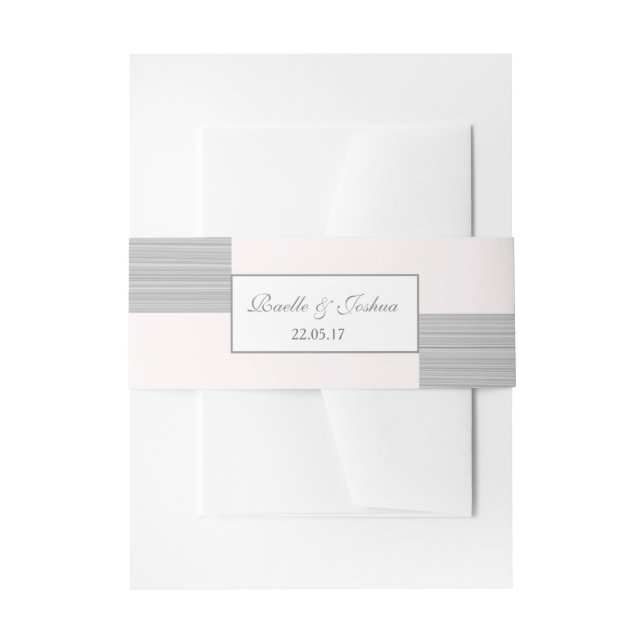 Modern chic light pink white grey stripes wedding invitation belly band (Front Example)