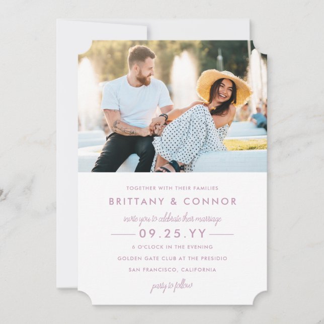Modern Chic Lilac Purple and White Photo Wedding Invitation (Front)
