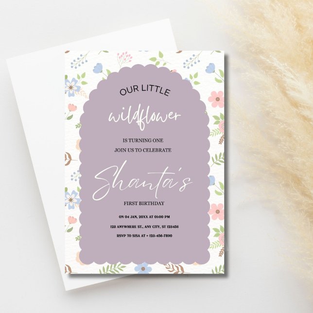 Modern chic little wildflower 1st birthday invitation (Our Little Wildflower Birthday Invite)