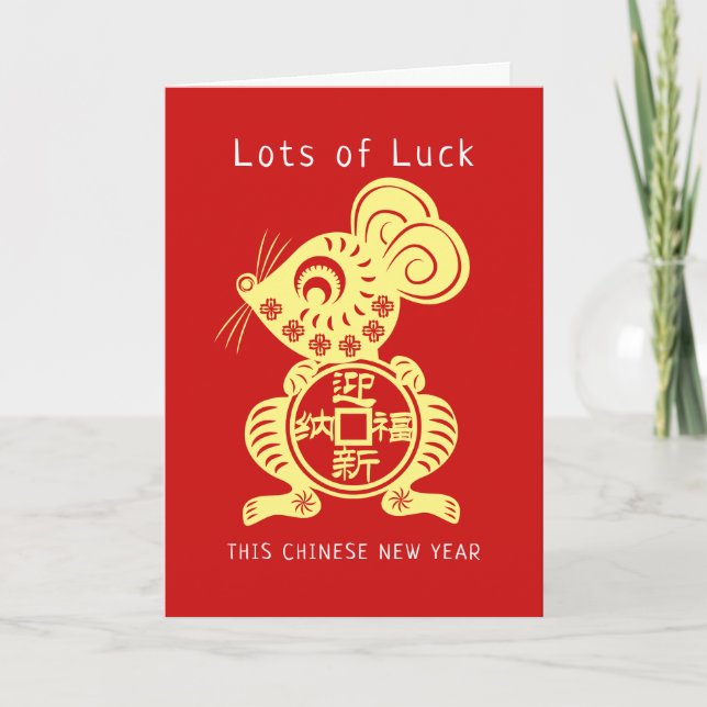 Modern Chic Lots of Luck Chinese New Year Rat 2020 Holiday Card (Front)