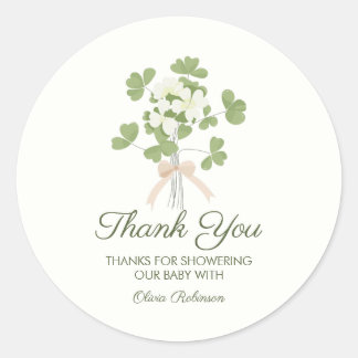 Modern Chic Lucky Shamrock with Bow baby shower Classic Round Sticker