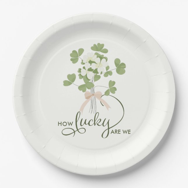 Modern Chic Lucky Shamrock with Bow baby shower Paper Plate (Front)