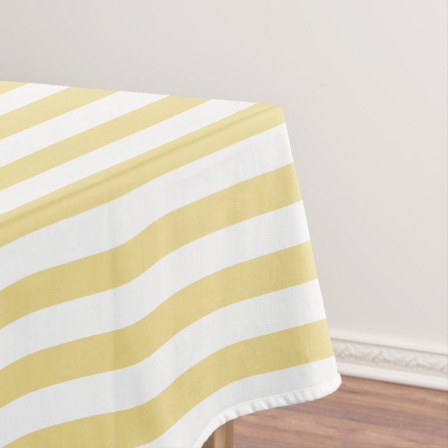 Modern Chic Luxe Yellow Gold White Stripes Pattern Tablecloth (In Situ)